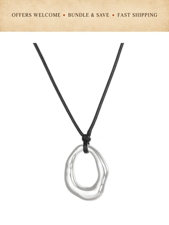 Jewelry - Chunky Round Pendant Choker Necklace Adjustable Wax Cord Boho Western